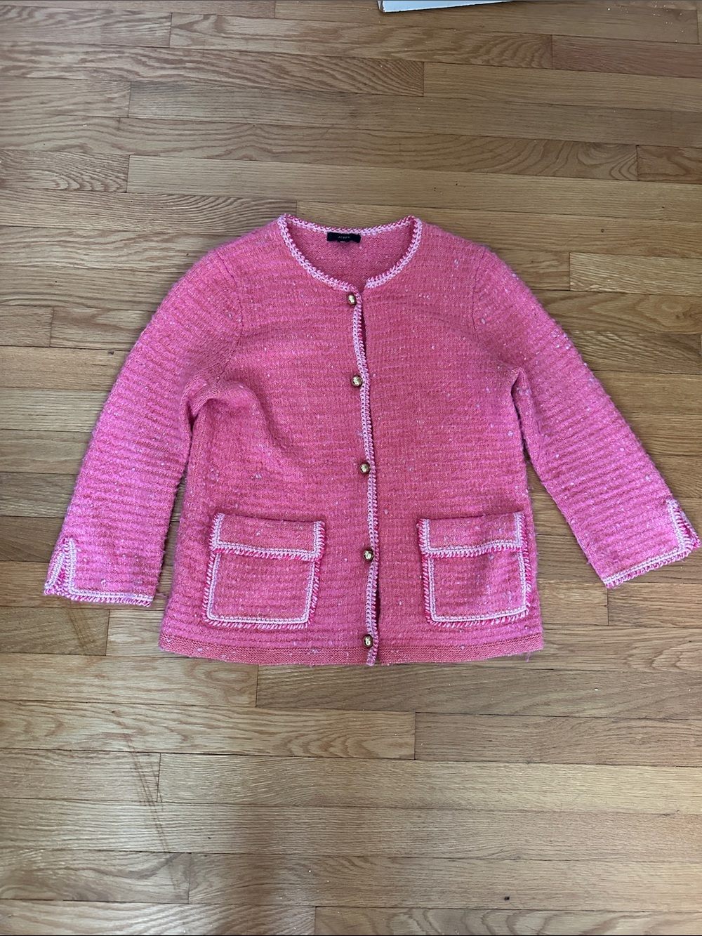 J. Crew women’s pink tweed, soft jacket style sweater
